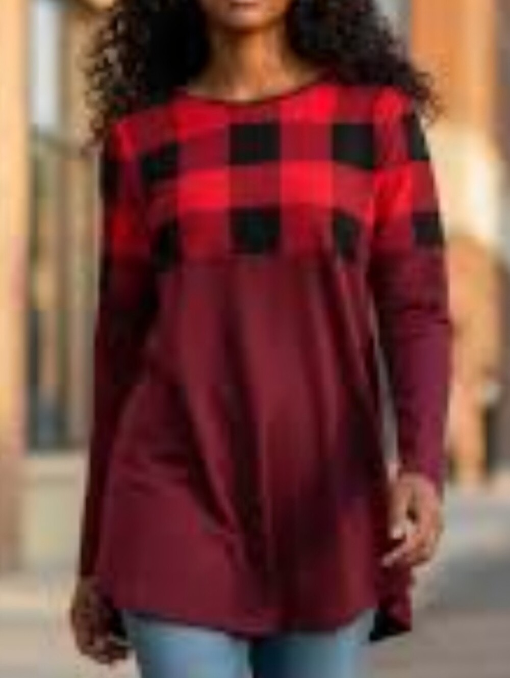 New Women’s Zenana Buffalo Plaid Red & Black Relaxed Fit Tunic Top Sz XL